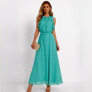 NWT Dixie Tiffany Ruffle Elastic Waist Maxi Dress Size Large 🧡🎀